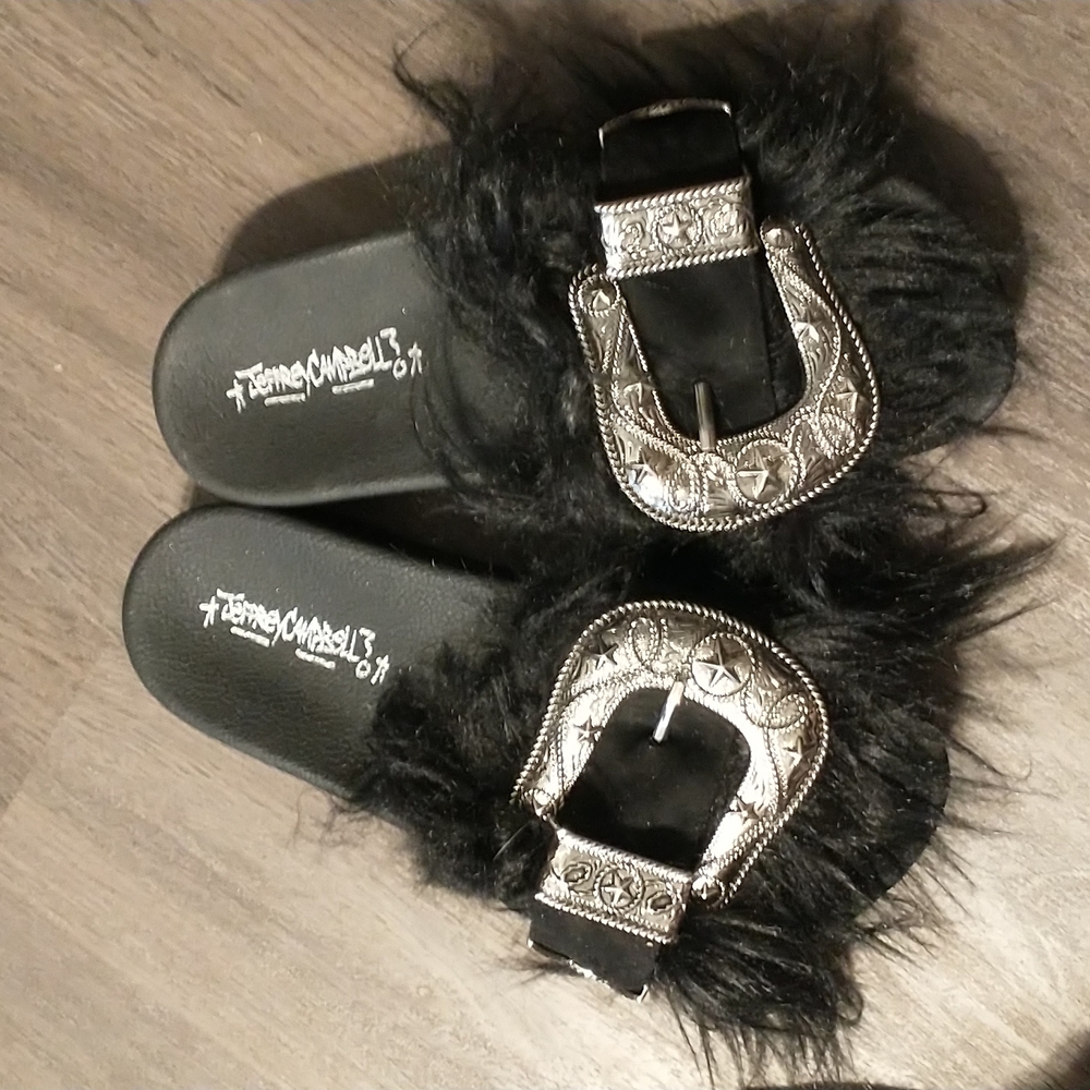 JEFFERY CAMPBELL Edie FBKL Fur Buckle Sandal Slide
